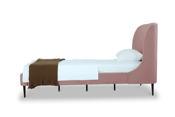 English Elm Twin Velvet Upholstered Bed with Arched Headboard and Sleek Metal Legs for Bedroom Pink+Black B365S00152