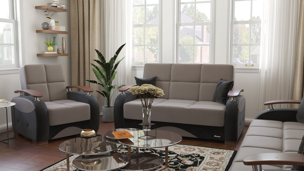 English Elm PrimeNest Upholstered Convertible Loveseat with Storage, Microfiber Sleeper, Compact Design, 600 lb Capacity Gray B030P305114