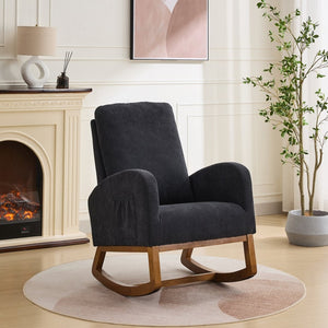 English Elm 27.2"w Wingback Glider Rocker Polyester Nursery Chair with Walnut Rubberwood Base W3188P304603