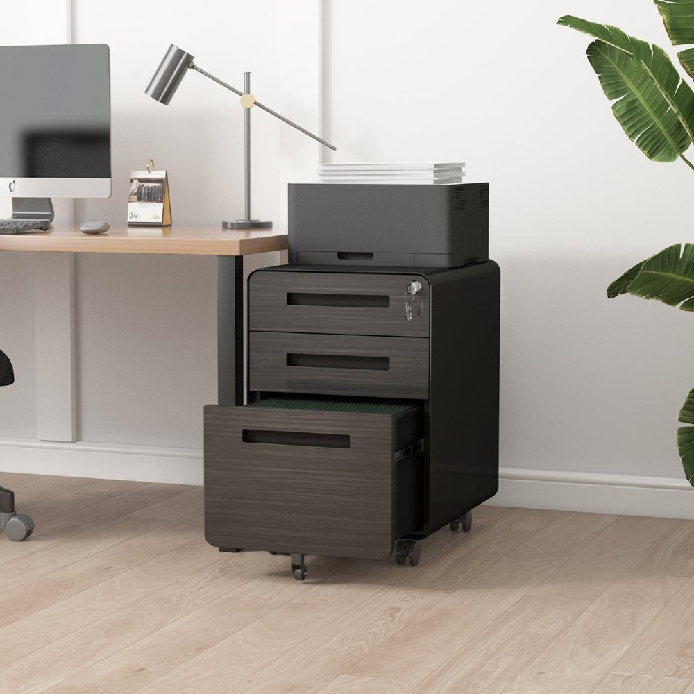 English Elm White Steel Mobile Filing Cabinet Three Drawers Locking Under Desk Office Storage W1247P145907