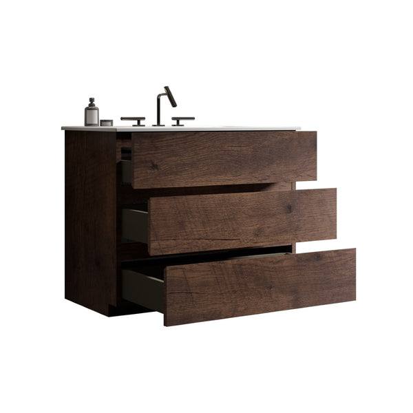 English Elm Tia 36" Walnut Bathroom Vanity With Large Storage, Soft-Close Drawers, And Stylish White Sink Basin W1865S00074-GIGA