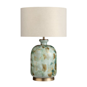 Crestview Collection 29"H Hand-painted Glass Table Lamp With Oatmeal Shade, Vibrant Green Accents & Elegant Design   Cvazbs121