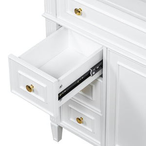 English Elm 36 Inch Freestanding Bathroom Vanity Sage Pine Cabinet Gold Hardware Ceramic Sink White N725P366468K