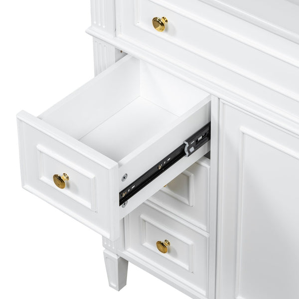 English Elm 36 Inch Freestanding Bathroom Vanity Sage Pine Cabinet Gold Hardware Ceramic Sink White N725P366468K
