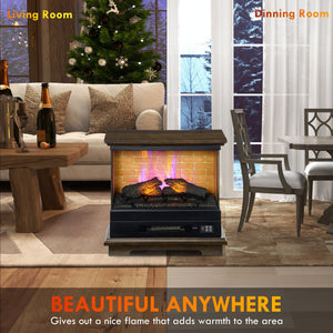 English Elm HOMCOM 26" Electric Fireplace Stove with Remote, 7 Flame Brightness, 12H Timer, 1400W Heater W2225P173996