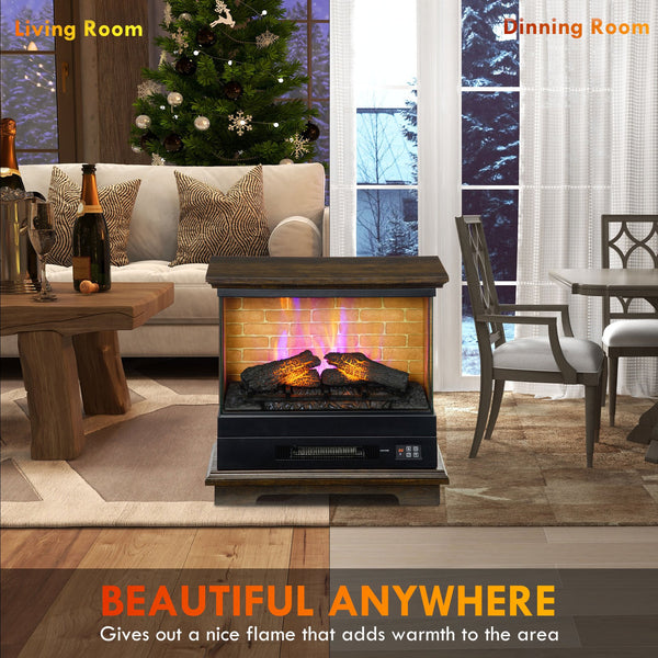 English Elm HOMCOM 26" Electric Fireplace Stove with Remote, 7 Flame Brightness, 12H Timer, 1400W Heater W2225P173996