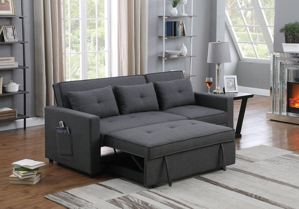 English Elm Zaira Linen Convertible Sleeper Sofa with Side Pocket for Small Spaces and Guests Dark Gray B2749S00190
