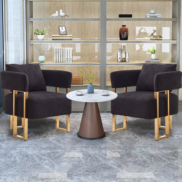 English Elm TS Teddy fleece modern decorative chair with gold legs — plush ergonomic side seating for living spaces (Black) W2311P190452