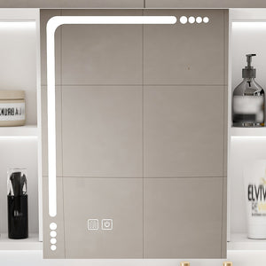 English Elm Wall Mounted Bathroom Mirror Cabinet LED Anti-Fog Explosion-Proof Touch Control 3-Color Lighting, Defogger, Spacious Aluminum Storage with Hooks and Mask Rack W2700P350174