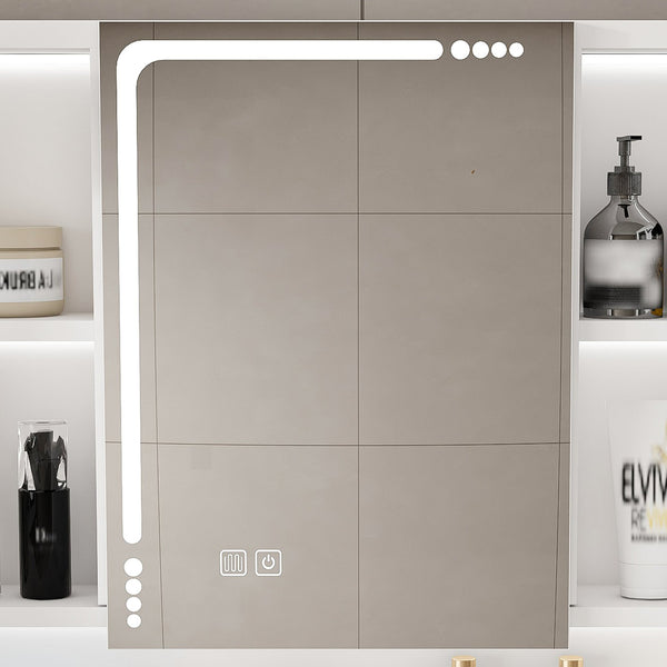 English Elm Wall Mounted Bathroom Mirror Cabinet LED Anti-Fog Explosion-Proof Touch Control 3-Color Lighting, Defogger, Spacious Aluminum Storage with Hooks and Mask Rack W2700P350174