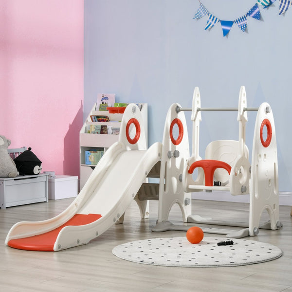 English Elm Qaba 4 in 1 Indoor Toddler Playset with Slide Swing Climber and Basketball Hoop W2225P217352