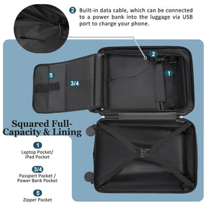 English Elm Luggage 5 Piece Hardside Abs Set with Front Access Carry on and Tsa Spinner Wheels Blue N732P391579C