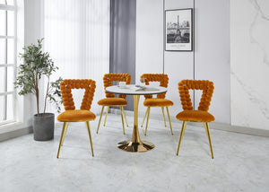 English Elm orange Modern Fabric Dining Chairs (Set of 2) with Gold Iron Legs, Upholstered Cushions & Ergonomic Backrest W234P188004