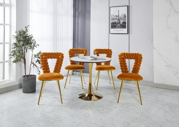 English Elm orange Modern Fabric Dining Chairs (Set of 2) with Gold Iron Legs, Upholstered Cushions & Ergonomic Backrest W234P188004