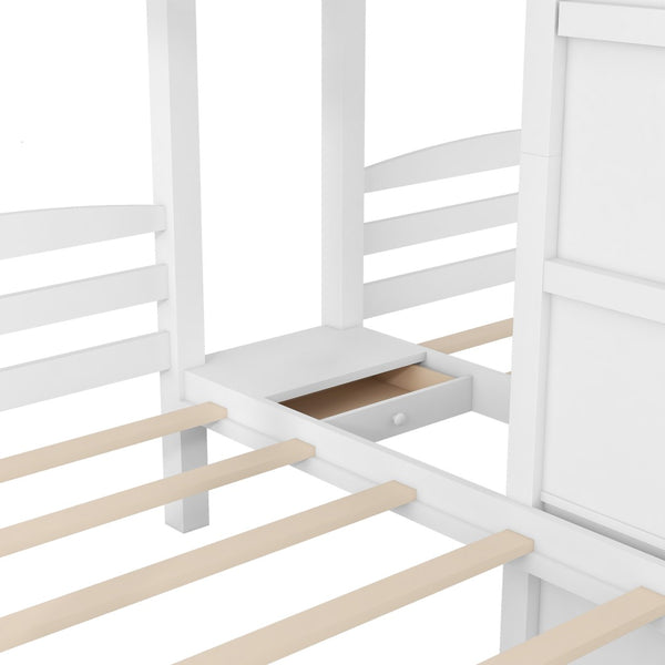 English Elm Twin Triple Bunk Bed Pine Frame with Staircase Storage Drawers for Kids Rooms GX000309AAK