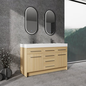 English Elm 60" Freestanding Bathroom Vanity With Double Sink, Soft-Close Doors & Drawers In Original Oak Finish P1 W1972P315232-GIGA