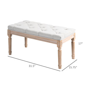 English Elm HOMCOM French Vintage 32" Tufted Upholstered Bed Bench Cream White Linen-Feel Seat, 264 lb Capacity W2225P173908