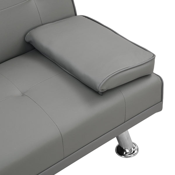 English Elm Sofa Multifunctional Grey Futon PVC with Wood Frame, Stainless Legs, Armrests & 600LB Capacity W2297P247516