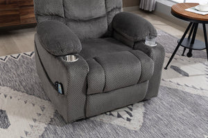 English Elm Ultra Wide Velvet Swivel Lounge Chair with Massage Heating and Powered Lift Assist Grey W547P425986