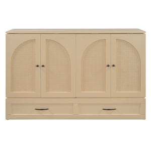 English Elm Queen Murphy Wall Bed with Usb Ports Storage Drawers and Cabinet Style Panel Front Gold N708S00010G