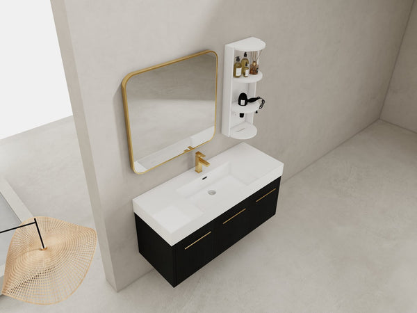 English Elm 48 Inch Wall-Mounted Bathroom Vanity Set With Resin Sink & Ample Storage Rack For Modern Spaces W999S00370