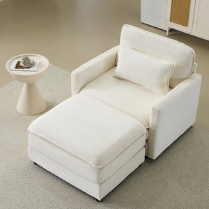 English Elm 54" Plush Cloud Sofa Modular Single with Ottoman, Beige Corduroy, High-Resilience Foam, Space-Saving Comfort W1829P324892