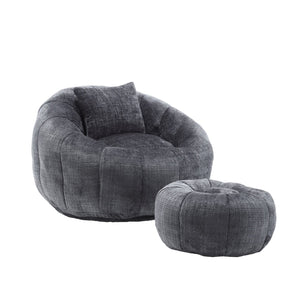 English Elm UNITED Cloud-Luxe Chenille Memory Foam Bean Bag Chair with Ottoman and Pillow for Ultimate Comfort Gray W1568P361697