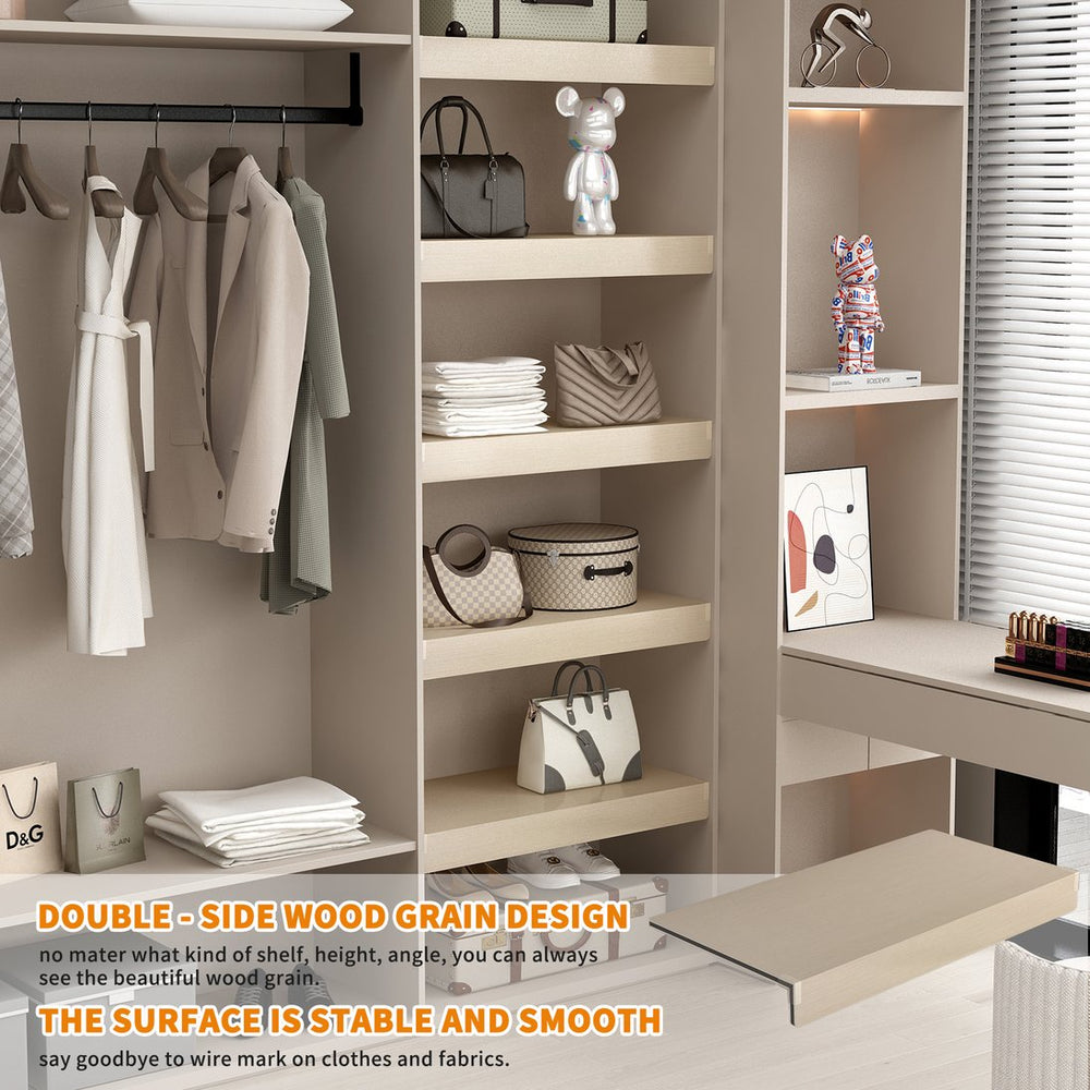 English Elm ( OAK Color ) 5 Pcs Foamed PVC Wire Shelf Covers with Wood Grain, 30x16in, Includes 10 Angle Holders for Easy Install and Stylish Pantry/Kitchen Decor W2641P355993