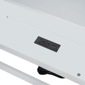 English Elm Wood Twin XL Floor Bed with Built-In Storage Cabinets, USB Charging Ports, Space-Saving Design White N709P205811K