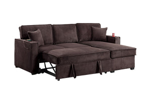 English Elm Contemporary Corduroy Sectional Sleeper with Storage Chaise and Usb Charging Ports B011S02175