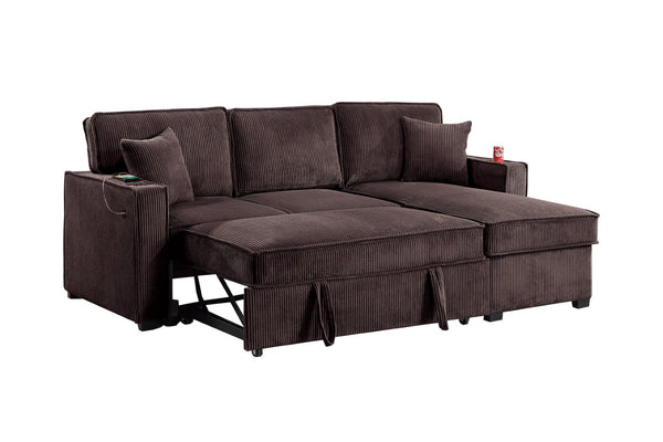 English Elm Contemporary Corduroy Sectional Sleeper with Storage Chaise and Usb Charging Ports B011S02175