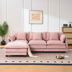 English Elm Beige Chenille Sectional Sofa with Modular Ottoman for Living Room or Studio Pink W2603S00003