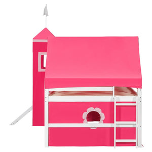 English Elm Full Size Kids Castle Loft Bed with Slide Tent Tower Pinewood Play Zone LT000772AAH-2