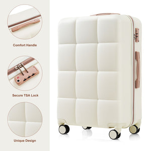 English Elm Luggage Set of 3 Abs Hard Shell Suitcases with Spinner Wheels and Built in Cup Holder White+Gold N726P296016R