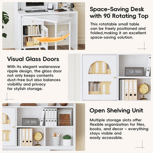English Elm Computer Desk with 90 Degree Rotating Top, Space-Saving 43x70 Office Desk w/ Drawer, Shelves & Cabinets N733S363716K