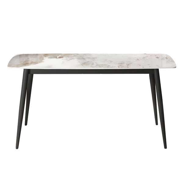 English Elm 62.99" Modern Artificial Stone White Pandora Dining Table With Curved Edges For 6 - Chic Design! W1535S00499
