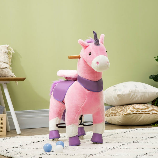 English Elm Qaba Plush Unicorn Ride on Toy with Pedal Wheels Steel Frame for Kids Ages 3 to 6 W2225P229645