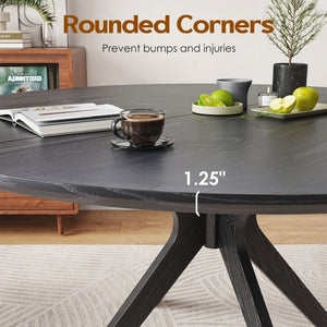English Elm 47" Round Wood Dining Table Seats Six with Industrial Metal Base for Modern Homes Black T3623P437345