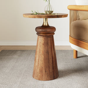English Elm Christopher Knight Home® - Round End Table with Sleek Metal Pedestal and Durable MDF Resin Top — Compact 17" Round Surface, 50 lb Capacity Gold,Natural N768P202494H