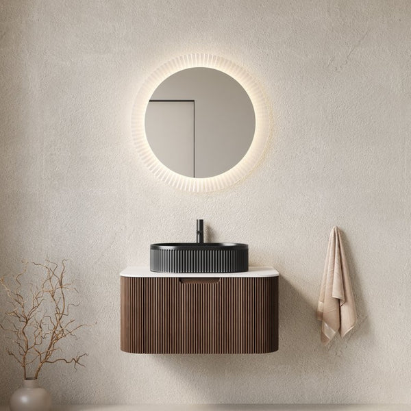 English Elm Muri Floating Bathroom Vanity Plywood Cabinet Sintered Stone Top Oak Drawer Black,Dark Walnut W2615S00201