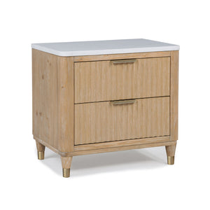 English Elm Modern Stone Top Wood Nightstand with Brass Hardware Two Drawer Bedroom Storage B2741P429140