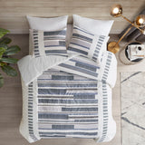 INK+IVY Serena Mid-Century 3 Piece Cotton Printed Comforter Set w/ trims II10-1215 Navy