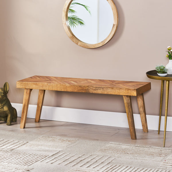 English Elm Christopher Knight Home® - Wooden Mango Wood Dining Bench with Diamond Pattern Top, Farmhouse Rustic Boho Accent, Sturdy Seat 68813.00