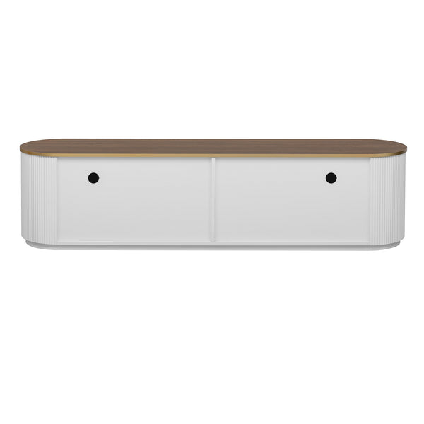 English Elm VIBE Elegant 70.8" Modern TV Stand with Gold Accents, Glass Cabinets, 3 Drawers & Cable Management White SJ000131AAK