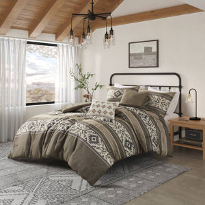English Elm 5 Stripe Herringbone Comforter Set with Throw Pillows Full/Queen — Southwestern Striped Microfiber Cozy Brown 23.82 L x 19.29 W x 11.02 H B035P266667