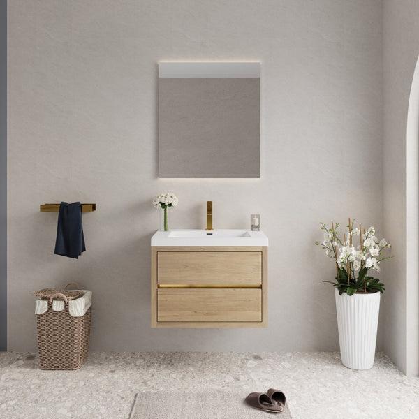 English Elm 30" Floating Bathroom Vanity with Stone Resin Sink Soft Close Drawers Ash Grey W1573P211183