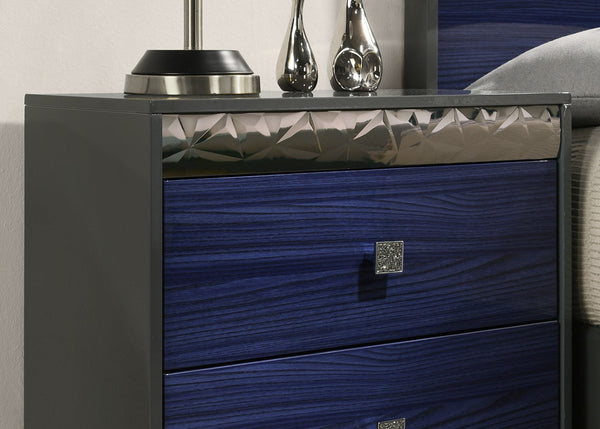 English Elm Glam Two Drawer Nightstand with Chrome Molding Rubberwood Build for Stylish Bedrooms B2741P435900