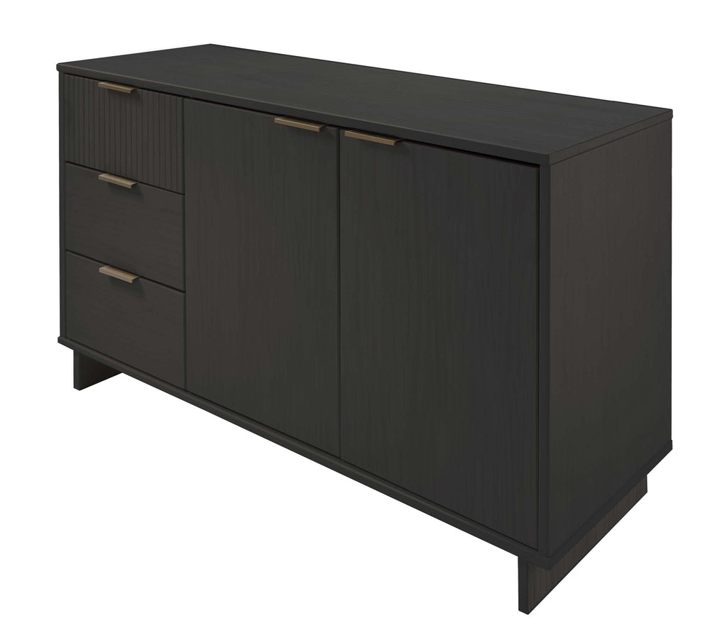 English Elm Granville 55" Sideboard with Solid Wood Ribbed Drawers, Gold Steel Handles & 3 Concealed Shelves Charcoal grey B365S00118