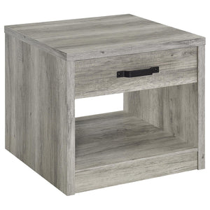 English Elm Nuberg Driftwood Gray End Table with Drawer and Open Shelf for Living Room B062P441289