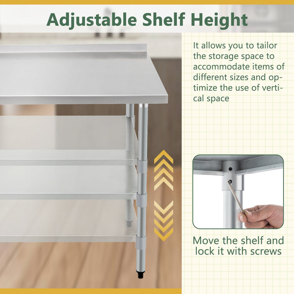 English Elm Profeeshaw Stainless Steel Prep Table 30x48 with Backsplash & Adjustable Undershelf, Heavy-Duty Commercial Workstation W1422P252477